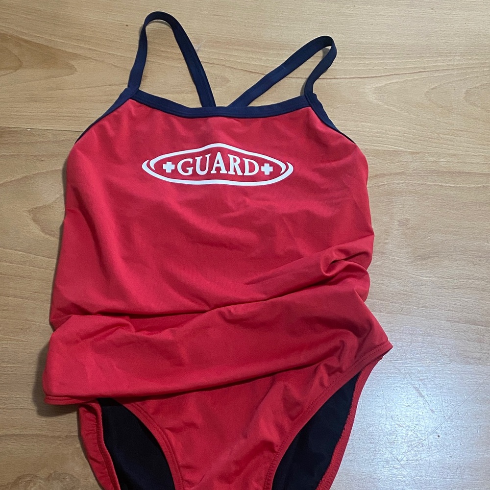 Guard Lifeguard Swim Red and Black Women's One-Piece Swimsuit